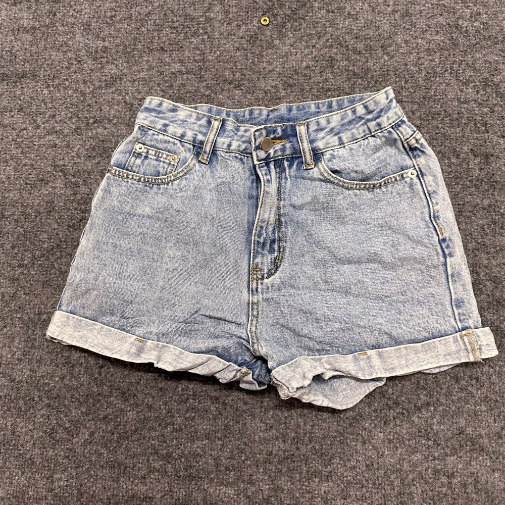 SHEIN Denim Shorts Womens Size 4 Light Wash Acid Viscose High Waist Cuffed Jean